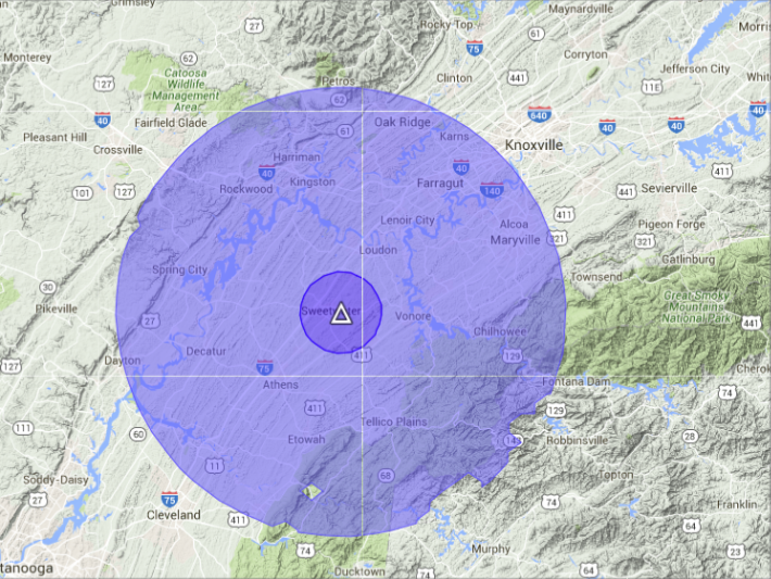 145.250 MHz Repeater Coverage Map