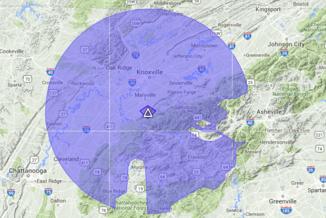 145.270 MHz Repeater Coverage Map